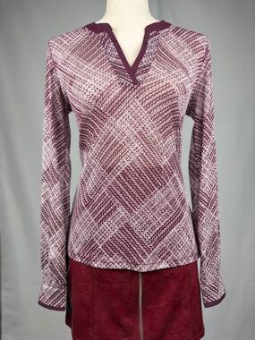 The Limited Burgundy Print Blouse Long Sleeve V-Neck Stretch Top Size Small